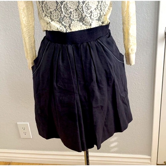 Anthropologie Leifsdottir Silk Skirt Navy Blue Light Blue Aqua Stitching Sz XS - Picture 3 of 14